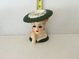 Vintage 1958 NAPCO Head Vase C3343C Green dress - hat - pearls.  Cond Is 2