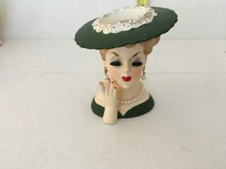 Vintage 1958 NAPCO Head Vase C3343C Green dress - hat - pearls.  Cond Is 3