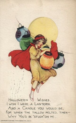 Scarce Samuel Schmucker Halloween Series 100 Woman Paper Lanterns Postcard