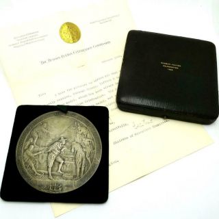 Rare 1909 Hudson Fulton Celebration 4 Inch Sterling Medal In Case With Letter