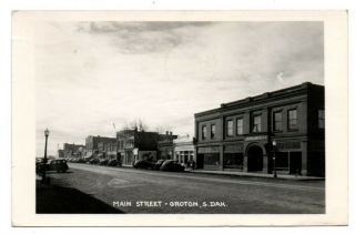 Sd South Dakota Groton Main Street Stores Auto Brown County Postcard Rppc