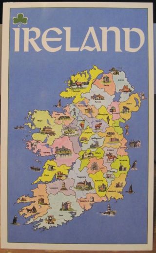 Irish Art Postcard Ireland Map Cartoon Jumbo Giant Impressions Hinde 4.  5x7.  75 "