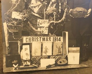 1914 Real Photo Postcard Christmas Tree Presents Boy Scout Books Football Toys 3