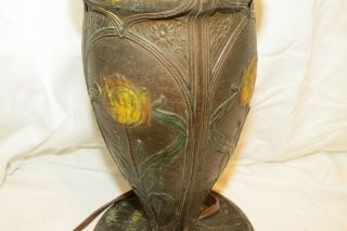 LARGE ANTIQUE FLORAL LAMP BASE FOR REVERSE PAINTED SHADE 7