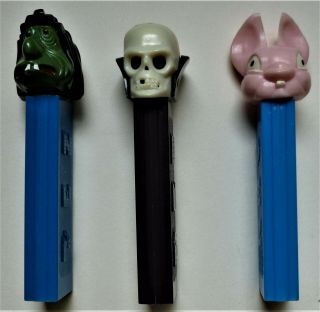 3 Vintage No Feet Pez Dispensers - Mr.  Ugly,  Dr.  Skull,  Fat Ear Easter Bunny
