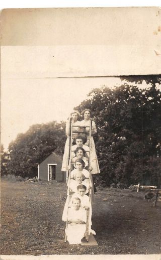 D54/ Kandiyohi Minnesota Mn Real Photo Rppc Postcard C1910 Women On Ladder