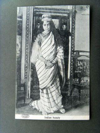 India Bombay Woman In Sari Nose Piecing Pearls Antique C1905 Ppc