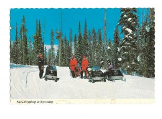 Vintage Postcard Snowmobiling In Wyoming Mike Roberts Scalloped Borders