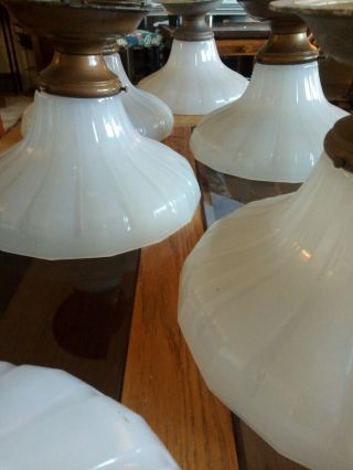 6 vintageTranslucent Clambroth Milk Glass Light Shade Fluted Lamp Vaseline 6