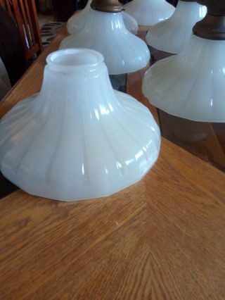 6 vintageTranslucent Clambroth Milk Glass Light Shade Fluted Lamp Vaseline 8