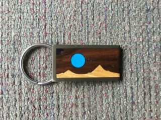 Vintage Brass Sky West Mexico Key Ring Turquoise Inlay Gorgeous
