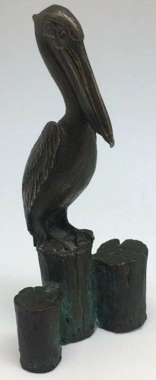Wah Chang Incredibly Detailed Small Solid Bronze Pelican Sculpture Signed 6”
