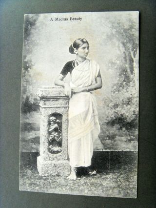 India Madras Woman In Sari Nose Piecing Pearls Antique C1905 Ppc