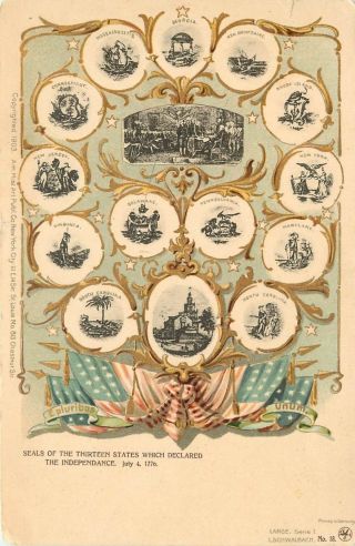 Private Mailing Card Seals Of The 13 States Which Declared Independence 7 - 4 - 1776