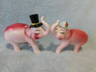Vintage Anthropomorphic Pink Elephant Couple Salt And Pepper Shakers - Adorable