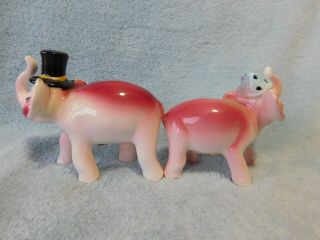 Vintage Anthropomorphic Pink Elephant Couple Salt and Pepper Shakers - Adorable 2