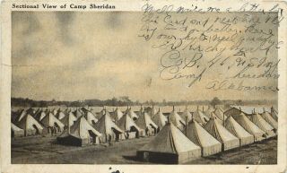 C1918 Wwi Postcard Tents At Camp Sheridan,  Montgomery Al Posted By Soldier