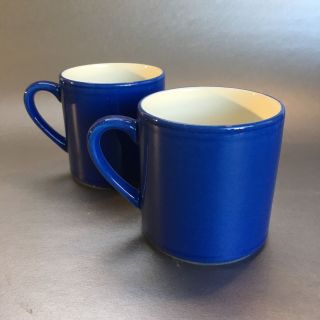 2 Italian Deep Blue Porcelain Coffee Mugs Italy Cups Cobalt Pottery