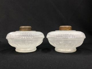 Pair C.  1860’s Atterbury Clambroth Glass Wall/ Hanging No.  2 Size Oil Lamp Fonts