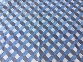 Antique Hand Made Quilted Octagon Blue Criss Cross Quilt - Feed Sack 2