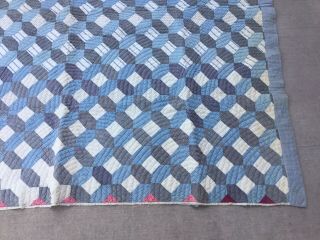 Antique Hand Made Quilted Octagon Blue Criss Cross Quilt - Feed Sack 3