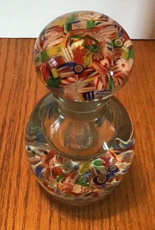 Hand Blown Glass Bottle With Lid,  Clear And Like Millefiori