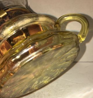 Fine Early AMBER Art Glass Kerosene Oil Lamp Ruffled Shade 6