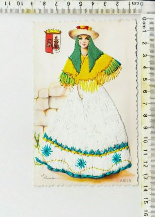 A/s Elsi Gumier - Avila - Embroidered Silk Spanish Postcard - Woman In White