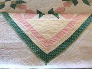 VINTAGE QUILT STAR PATTERN PATCHWORK HAND STITCHED GREEN AND PINK 92 