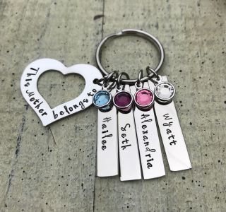 Mother Keychain Personalized Daughter Son Name Birthstone Custom Mom Jewelry