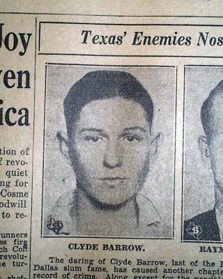 Rare Clyde Barrow Texas Enemy 1 & Raymond Hamilton Photos 1934 Tx Newspaper