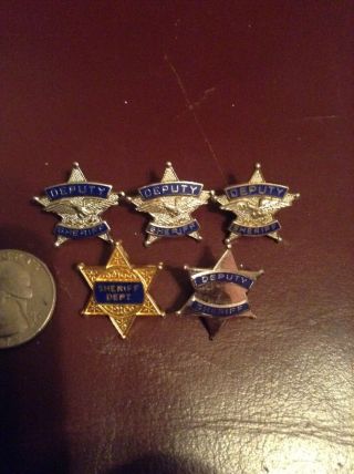 [rare]lot Of 5/vintage Deputy Sheriff/department Star - Mini Badge Lapel Pins -