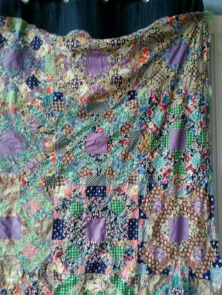 Vintage Quilt Top Hand stitched Patchwork Purple Diamond 6