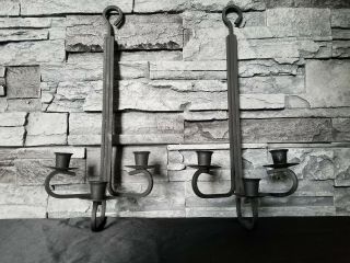 2 Black Wrought Iron Wall Sconces Triple Arm Candle Holder Decor Modern