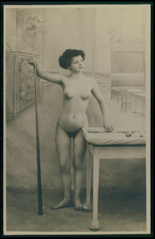 French Full Nude Woman Billiards Pool Girloriginal Early C1900s Photo Postcard