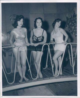 1957 Press Photo Portrait Newton Ma Women Bathing Suits Sidney 8x10