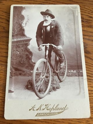 Antique Cabinet Card Man In Suit & Hat Riding Bicycle Dawson Minnesota Look