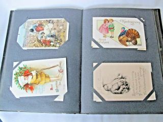 Antique Postcard Album Children,  Holiday Early 1900’s 63 Postcards 4