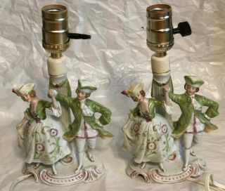 Antique German Decorative Figural Lamps (pair) Baroque Couple Dancing