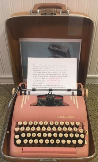 1955 Pink Smith Corona Silent 5t Series Portable Pica Typewriter With Case