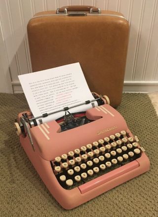 1955 Pink Smith Corona Silent 5T Series Portable Pica Typewriter With Case 2