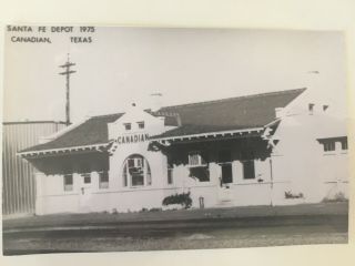 Canadian Texas Atsf Rr Station Railroad Depot B&w Real Photo Postcard Rppc