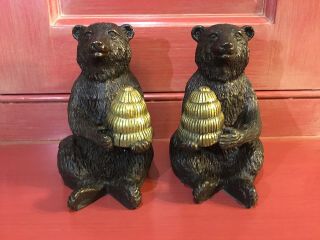 Maitland Smith Bronze Bear holding Beehive (2) Matched Right - Left Pair 2