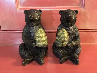 Maitland Smith Bronze Bear holding Beehive (2) Matched Right - Left Pair 3
