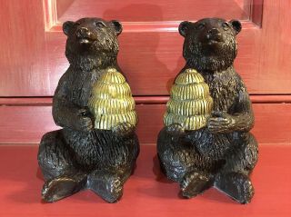 Maitland Smith Bronze Bear holding Beehive (2) Matched Right - Left Pair 4