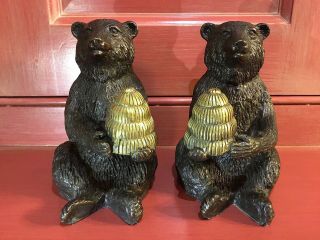 Maitland Smith Bronze Bear holding Beehive (2) Matched Right - Left Pair 5