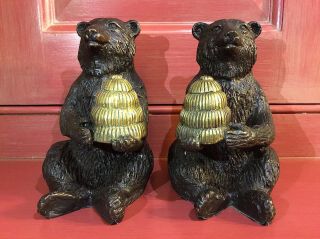 Maitland Smith Bronze Bear holding Beehive (2) Matched Right - Left Pair 8