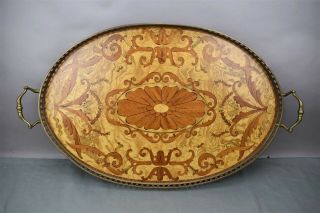 Maitland Smith Oval Wood And Brass Bed Tray Hand Made Philippines Marquetry