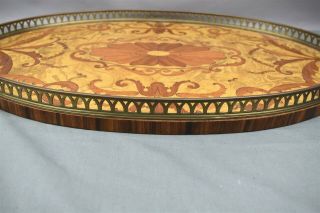 Maitland Smith Oval Wood and Brass Bed Tray Hand Made Philippines Marquetry 4