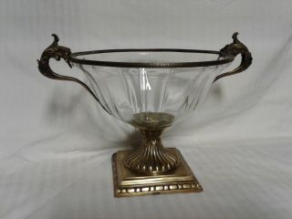 Vintage Hollywood Regency Brass Pedestal Stand Glass Candy Dish
